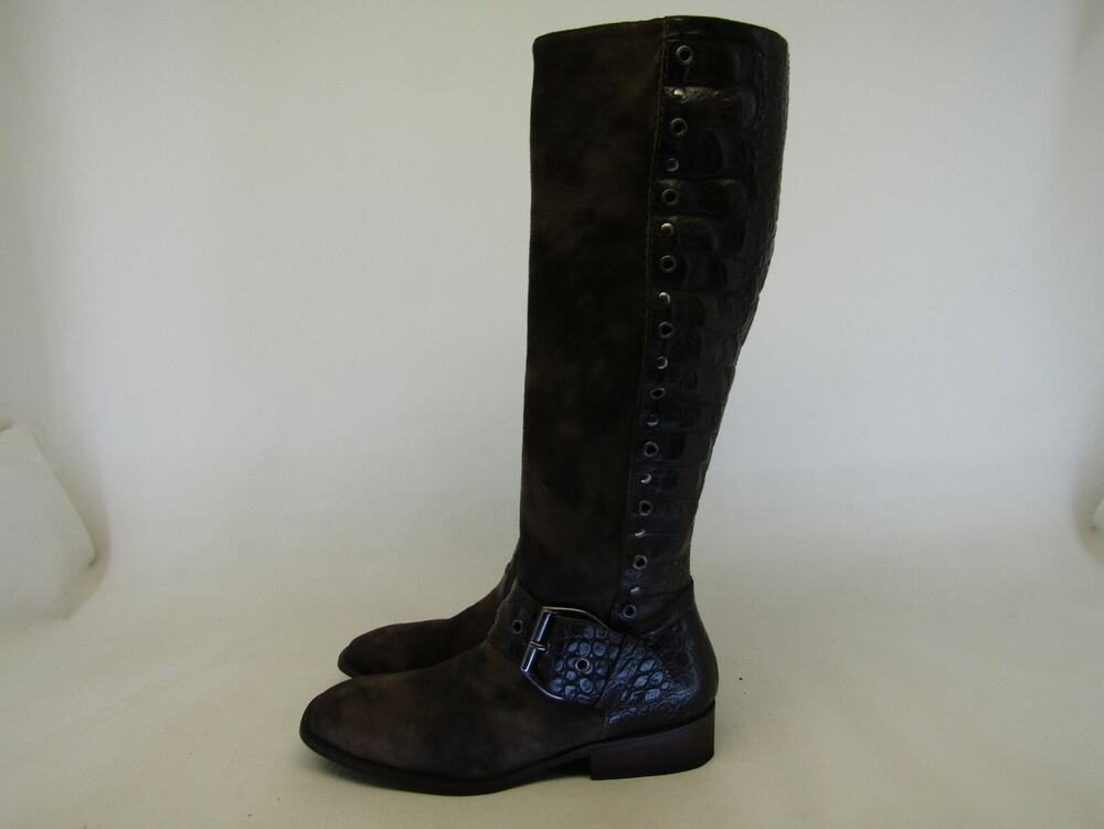 Donald J Pliner Womens Size 8 Brown Suede Alligator Knee High Fashion Boots